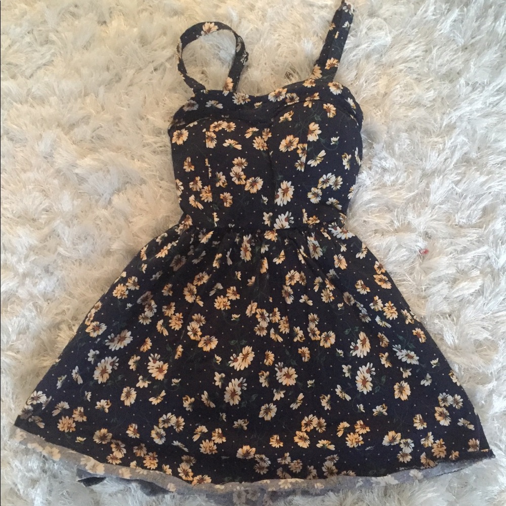 navy and yellow floral dress